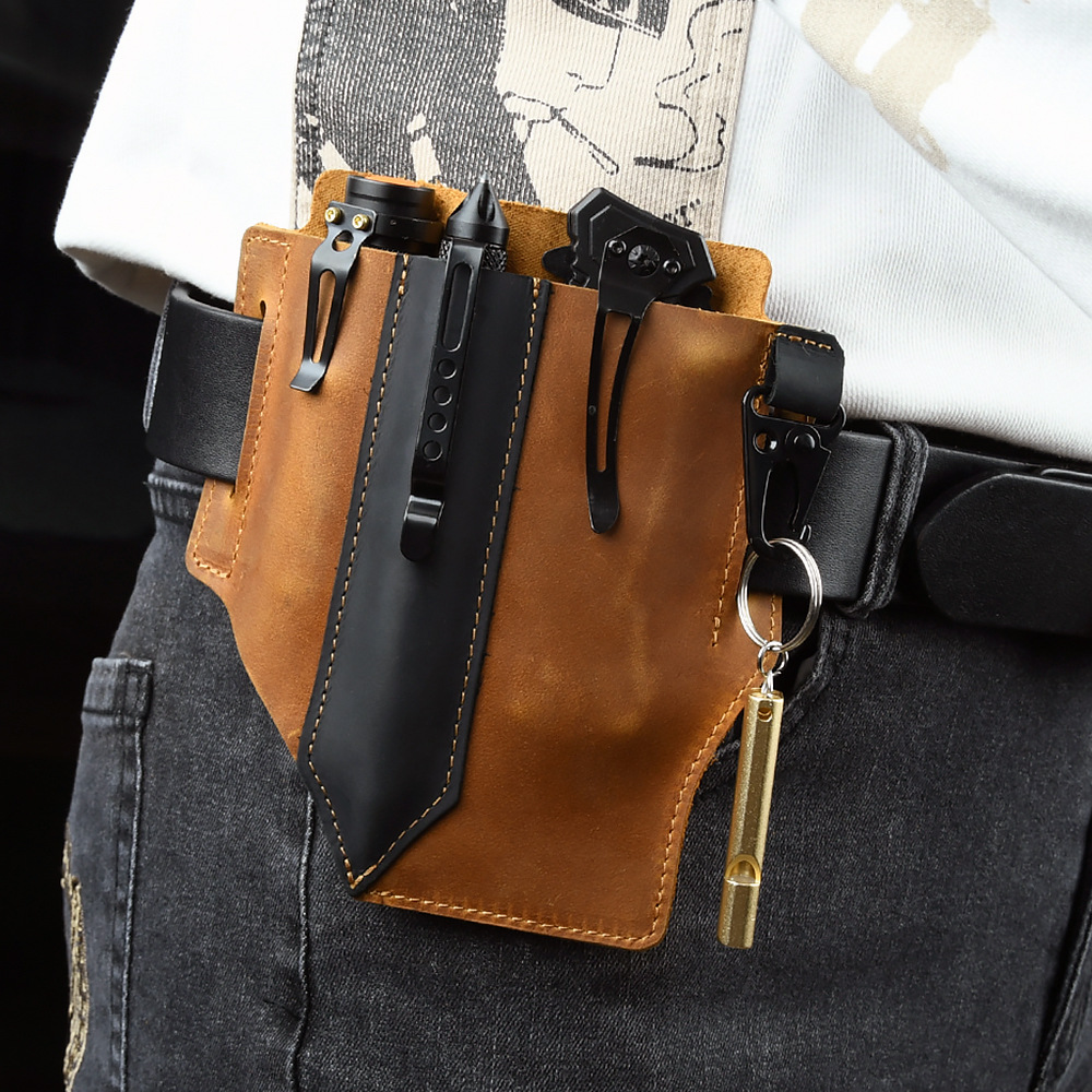 الرجال السفر التكتيكية الخصر ح - مراجعة Leather Edc. Carry Pouch وسعره